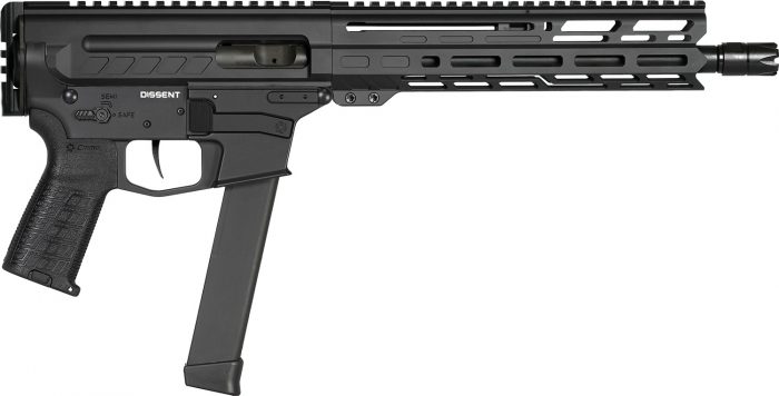 CMMG 99A806DAB Dissent MKGS 9mm Luger 33+1 10.50", Black, Picatinny Brace Adapter, 5.50" M-LOK Handguard, Left Side Charging Handle, Zeroed Linear Comp, Zeroed Drop-In Single Stage Trigger
