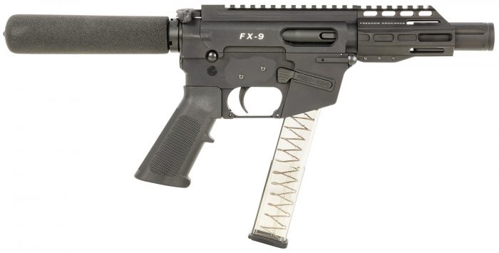 FREEDOM ORDNANCE FX9P4T FX-9  9mm Luger 32+1 4", Black, M-LOK Handguard, Padded Buffer Tube, A2 Grip, 3" Faux Suppressor, Includes Sling