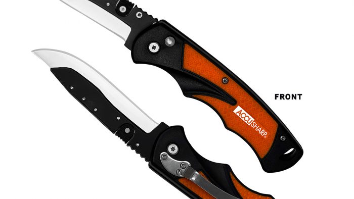 AccuSharp 741C Replaceable Blade Razor  3.50" Folding Plain Stainless Steel Blade/Blaze Orange Ergonomic Anti-Slip Anodized Aluminum Handle/ Includes 2 Replacement Blades/Belt Clip