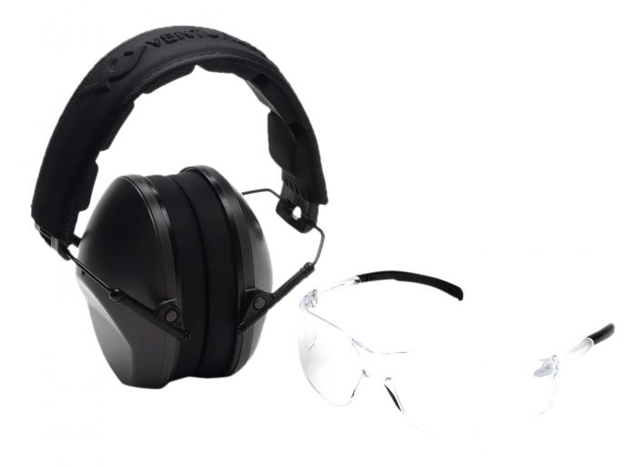 Pyramex VGCOMBO110 Low-Profile Combo Kit  Scratch Resistant Clear Lens & Frame with Rubber Temple Tips Gray Low-Profile Earmuffs