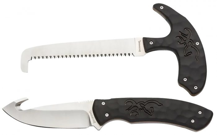 Browning 3220420 Primal Combo  3.75"/5.25" Fixed Drop Point Gut Hook/Skinner, Saw 8Cr13MoV SS Blade, Black Polymer w/Rubber Overmold & Finger Grooves Handle, 2 Piece Set, Includes Sheath