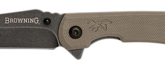 Browning 3220512 Branded Rock  EDC 3" Folding Wharncliffe Plain Black Stonewashed 7Cr17MoV SS Blade, Flat Dark Earth G10 Handle
