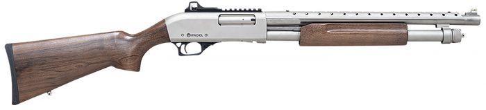 Citadel FRMN1220NKL Mariner  12 Gauge Pump 3" 4+1 18.50"  Nickel Full Heat Shield Barrel, Nickel Picatinny Rail Stainless Steel Receiver, Fixed Walnut Wood Stock