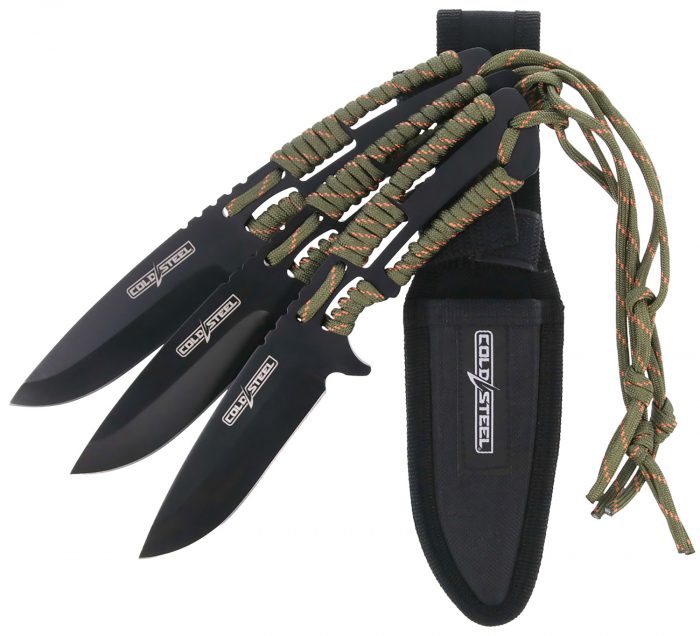 Cold Steel CSTH44KVD3PK Throwing Knives  Set of 3 4.40" Fixed Clip Point Plain Black Oxide 420 Stainless Steel Blade, Paracord Wrap Handle