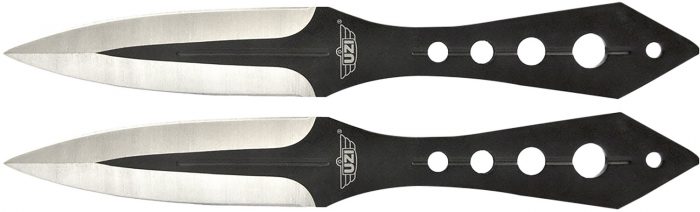 Uzi Accessories UZKTRWTZP Throwing Knives  Two Fixed Plain Black/Silver Stainless Steel Blade, Black Stainless Steel Handle, Includes Nylon Holster