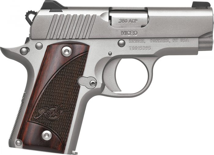Kimber Mfg.,inc 3300207 Micro Stainless Rosewood NS 380 ACP 7+1 2.75" Stainless Steel Slide Satin Silver Smooth/Checkered Rosewood Grip