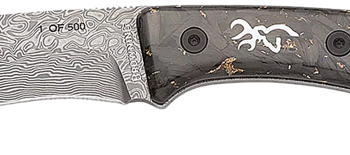 Browning 3220570B Rock  3.50" Fixed Drop Point Plain Acid Etch Damascus Blade, Carbon Fiber Handle