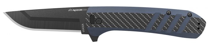 Outdoor Edge VX430CC Razor VX4  3" Folding Plain Carbon Fiber/Blue