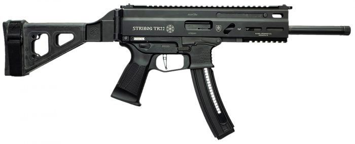 Grand Power 197892004817 TR22 Stribog 22 LR 25+1 10" Black Threaded Barrel, Black Hardcoat Anodize Receiver w/Picatinny Rail, Black SB Tactical Brace, Black Polymer Grip, Ambidextrous