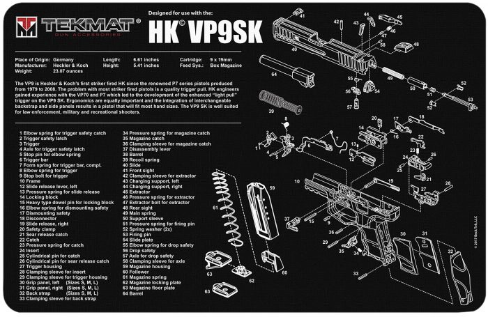 TekMat TEKR17HKVP9SK HK VP9SK Cleaning Mat Black/White Rubber 11"x17" HK VP9SK Parts Diagram