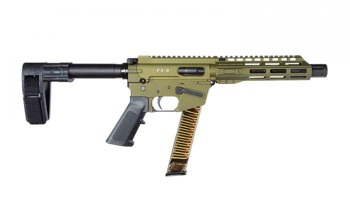 FREEDOM ORDNANCE FX9P8SBM-ODG FX9  9mm Luger 32+1 8" Black Nitride Barrel, M-LOK Handguard, OD Green Aluminum Receiver w/Picatinny Rail, OD Green Polymer SB Mini Brace, Black AR15 Grip