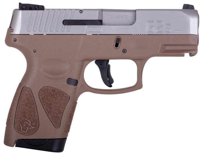 Taurus 1-G2S939B G2S  Compact Frame 9mm Luger 7+1 3.26" Matte Stainless Steel Barrel, Black Stainless Steel Serrated Slide, Brown Polymer Frame w/Accessory Rail, Black Polymer Grip