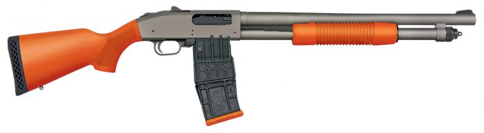 Mossberg 50220 590M  12 Gauge 10+1 18.50" Tungsten Gray Cerakote Barrel & Steel Drilled & Tapped Receiver, Magpul SGA Safety Orange Synthetic Stock