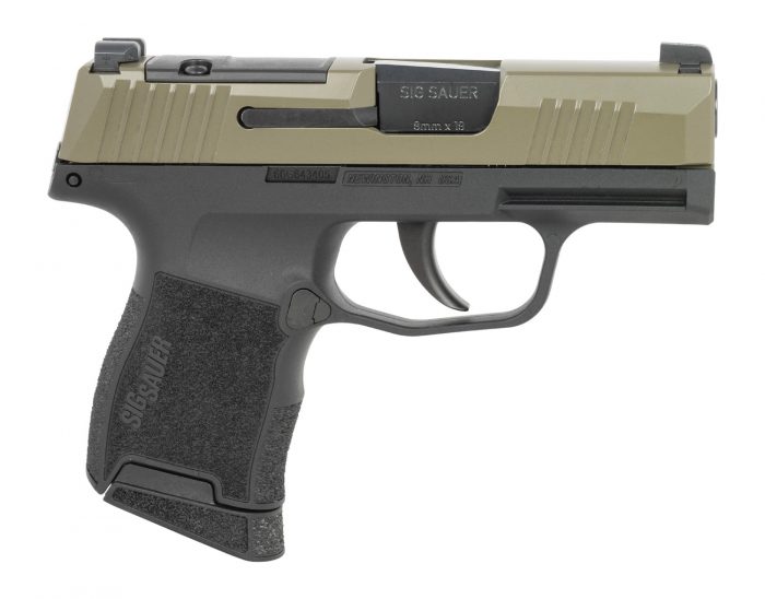 Sig Sauer 3659GXR3P P365  Micro-Compact 9mm Luger 10+1 3.10" Black Barrel, Moss Green Stainless Steel Optic Ready/Serrated Slide, Black Alloy Frame w/Accessory Rail, Textured Grip, RMSc Footprint