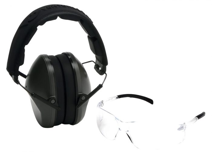 Pyramex VGCOMBO310  Earmuff/Glasses Combo Kit Over the Head Clear Lens Wraparound Clear Frame