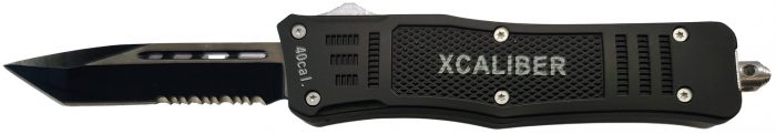 Xcaliber Knife Company  40 Cal  Medium 3.25" OTF Tanto Part Serrated 440C SS Blade, 4.64" Steel Handle