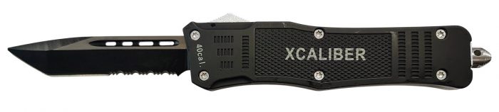 Xcaliber Knife Company  40 Cal  Large 3.80" OTF Tanto Part Serrated Black 440C SS Blade, 5.30" Steel Handle