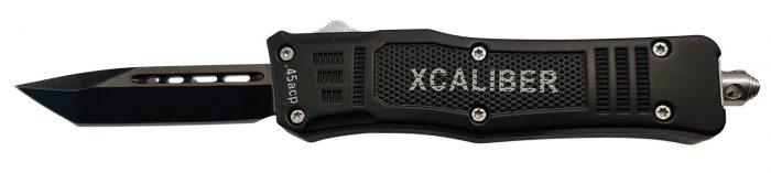 Xcaliber Knife Company  45 ACP  Small 2.75" OTF Tanto Plain Black 440C SS Blade, 3.91" Steel Handle