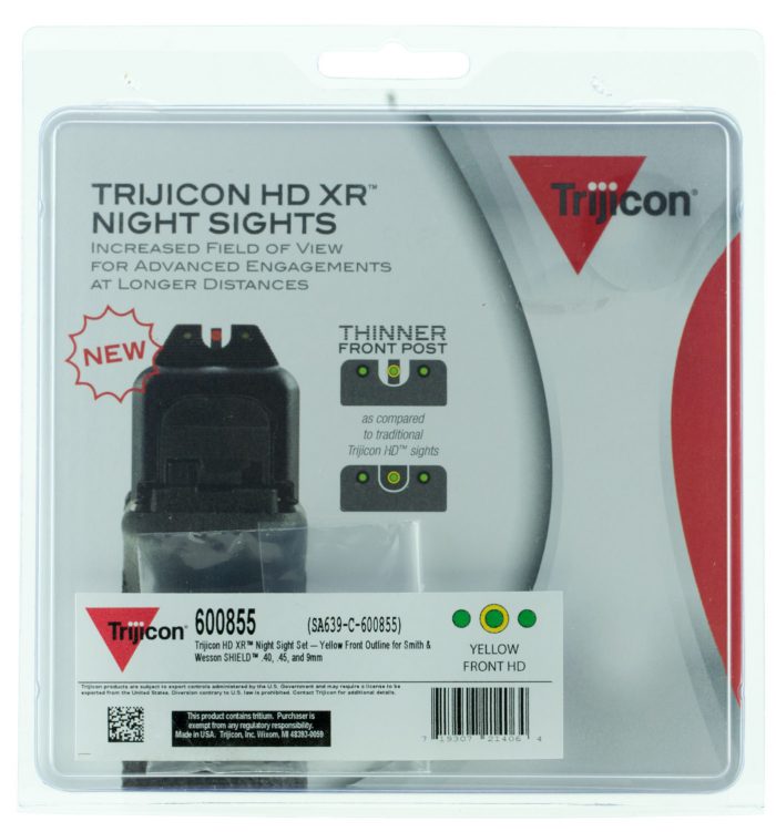 Trijicon 600855 HD XR Night Sights  Green/Tritium Yellow Outline Front Sight-Green Tritium Black Outline Rear Sight Smith & Wesson M&P Shield/M&P Shield Plus