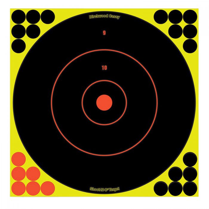 Birchwood Casey 34022 Shoot-N-C Reactive Target Self-Adhesive Paper Black/Yellow/Red 12" Bullseye 12 Pack