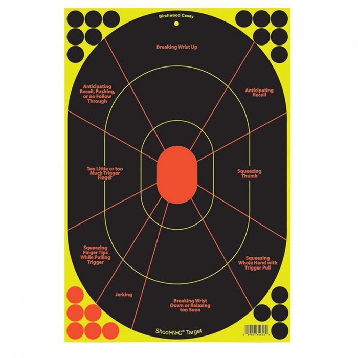 Birchwood Casey 34655 Shoot-N-C Reactive Target Self-Adhesive Paper Black/Yellow/Red 12"x18" Oval Silhouette 5 Pack
