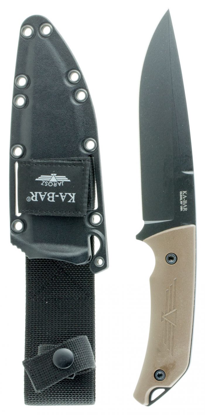 Ka-Bar 7503 Jarosz Turok 6.25" Fixed Clip Point Plain Black 1095 Cro-Van Blade, Brown Ultramid Handle, Includes Sheath