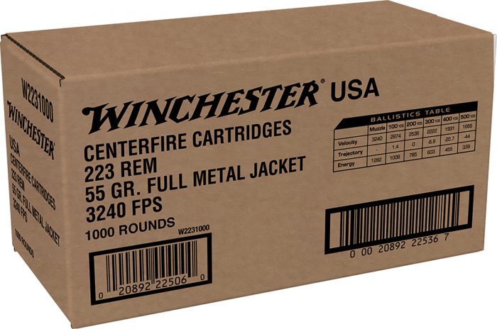 Winchester Ammo W2231000 USA  223Rem 55gr Full Metal Jacket 1000rds *Sold by Case