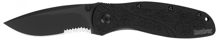 Kershaw 1670BLKST Blur  3.40" Folding Drop Point w/Recurve Part Serrated Black DLC 14C28N Steel Blade Black Anodized Aluminum Handle Includes Pocket Clip