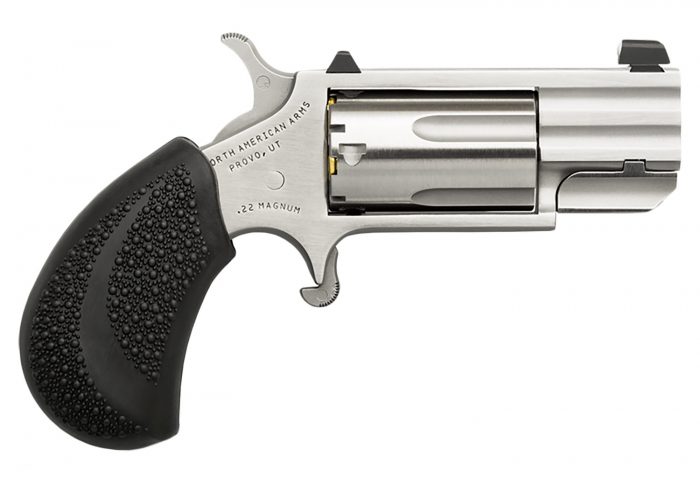 North American Arms PUGD Pug  22 WMR 5 Shot 1" Stainless Steel Barrel, Frame & Cylinder, Black Pebbled Rubber Grip, Exposed Hammer