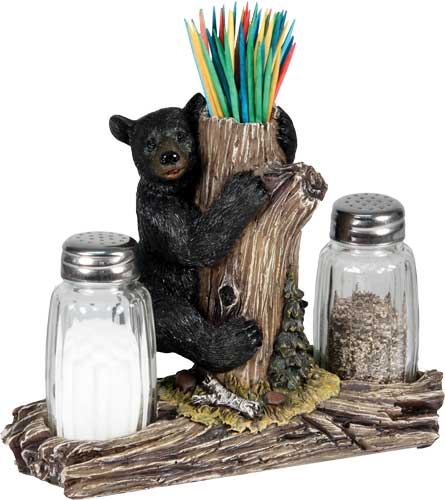 RIVERS EDGE BEAR SALT & PEPPER - SHAKERS & TOOTHPICK HOLDER