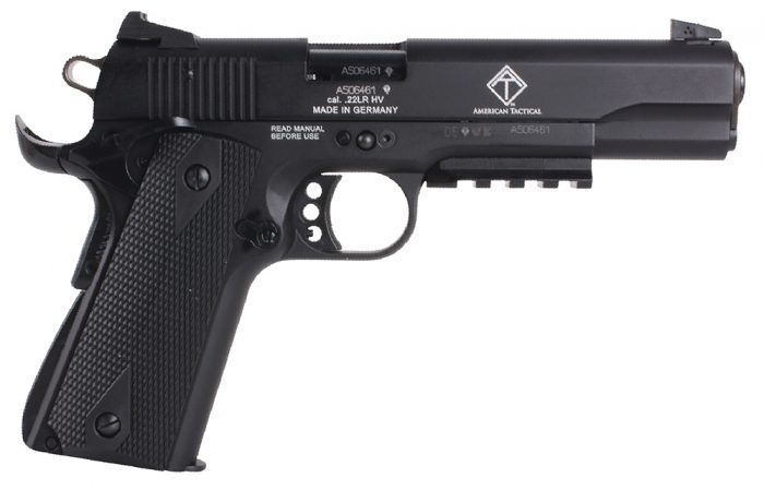 GSG GSG1911ADOP M1911 ADOP 22 LR 10+1 5" Black Steel/Threaded Barrel & Serrated Slide, Zinc Alloy w/Accessory Rail & Beavertail Frame Black Double Diamond Polymer Grip