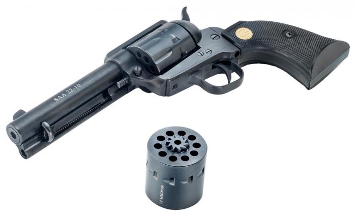 Chiappa Firearms CF340155D SAA 1873  Medium Frame 22 LR 22 WMR 10 Shot, 4.75" Blued Steel Barrel, Blued Steel Frame, Blued Cylinder, Black Polymer Grip, Exposed Hammer