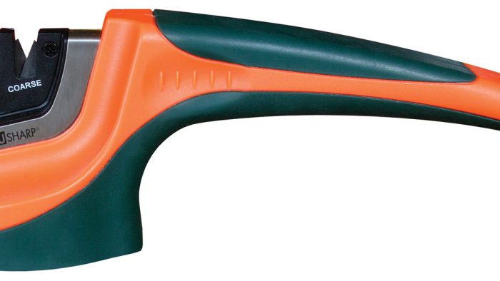 AccuSharp 039C Pull-Through Sharpener Hand Held Fine, Coarse Tungsten Carbide and Ceramic Sharpener Rubber Handle Black/Orange