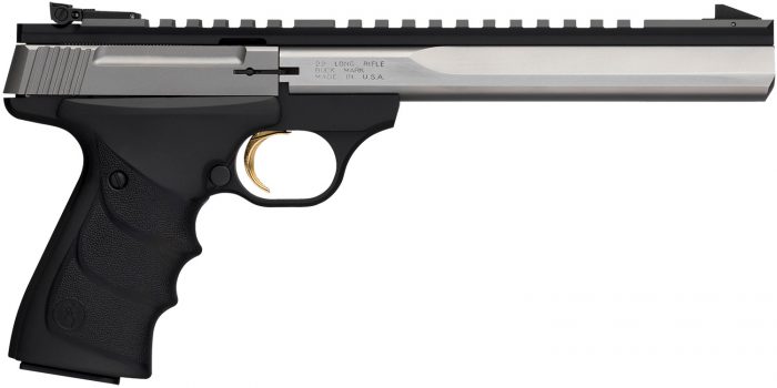 Browning 051508490 Buck Mark Contour 22 LR 10+1 7.25" Contoured Barrel, Matte Stainless Serrated Steel Optic Ready Slide, Matte Black Aluminum Frame, Finger Grooved Black Ultragrip RX Grip