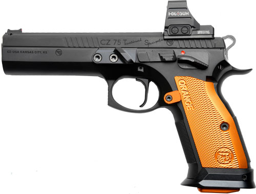 CZ CUSTOM TS ORANGE CUSTOM 9MM - 5.2" 19RD BLACK HOLOSUN COMP